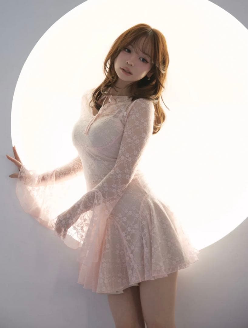 スカート andmary Cereza lace mini dress pink