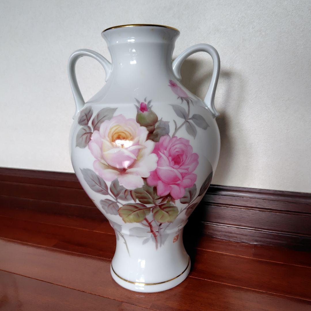 再値下げ☆【作家もの】ノリタケ　花瓶　両耳付　手描き