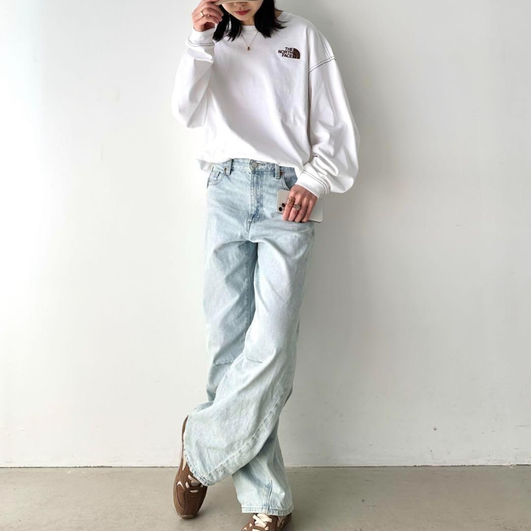 ‼️完売品‼️ 韓国限定ノースフェイス ロゴ刺繍 ステッチ 長袖 ロンT L