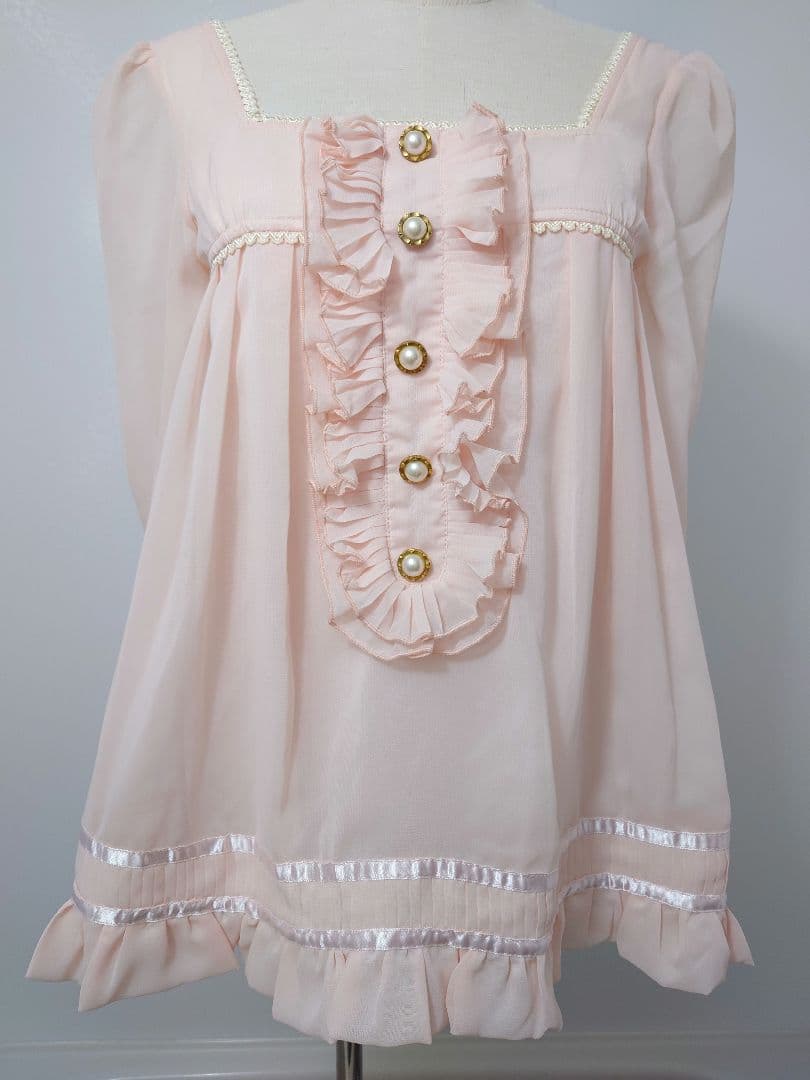 2000s 希少 LIZLISA コーラルピンク シフォンフリルチュニック