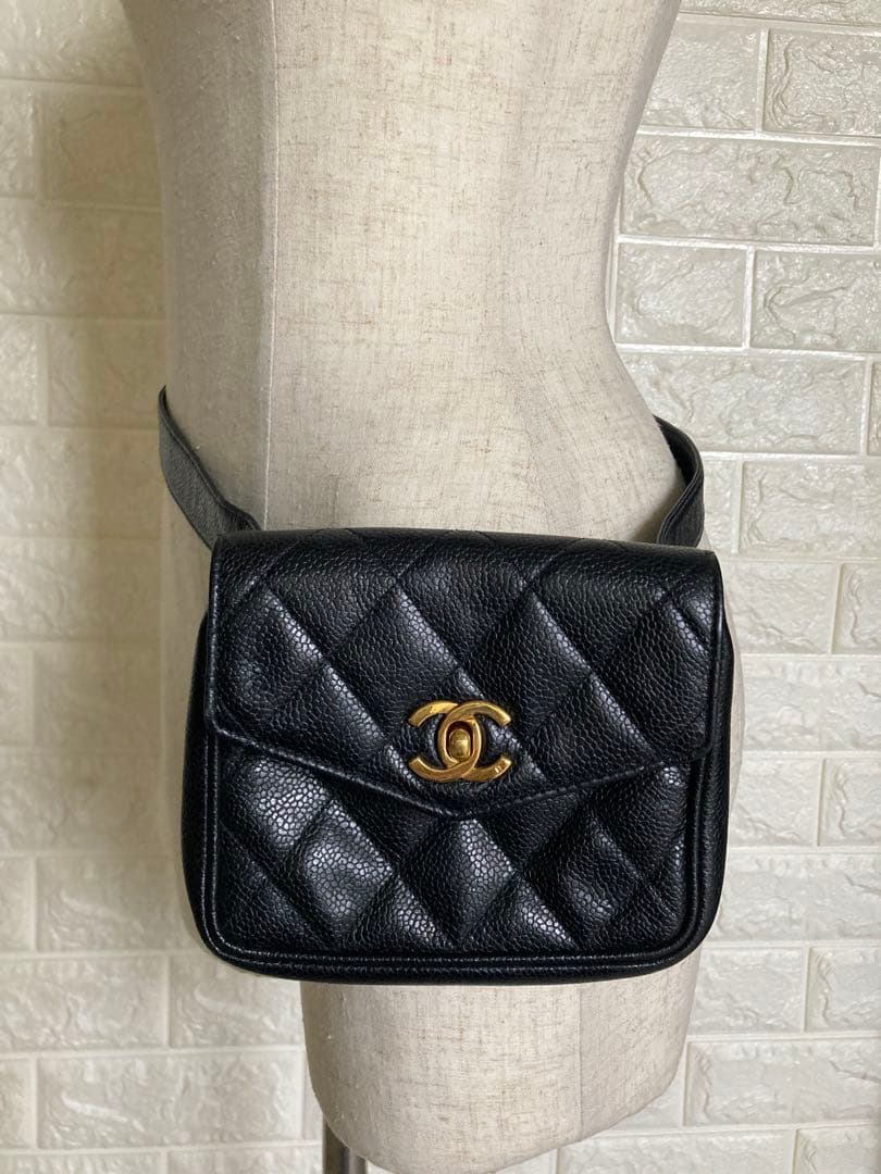 【希少】CHANEL キャビアスキン マトラッセ ウエストポーチ ウエストバッグ