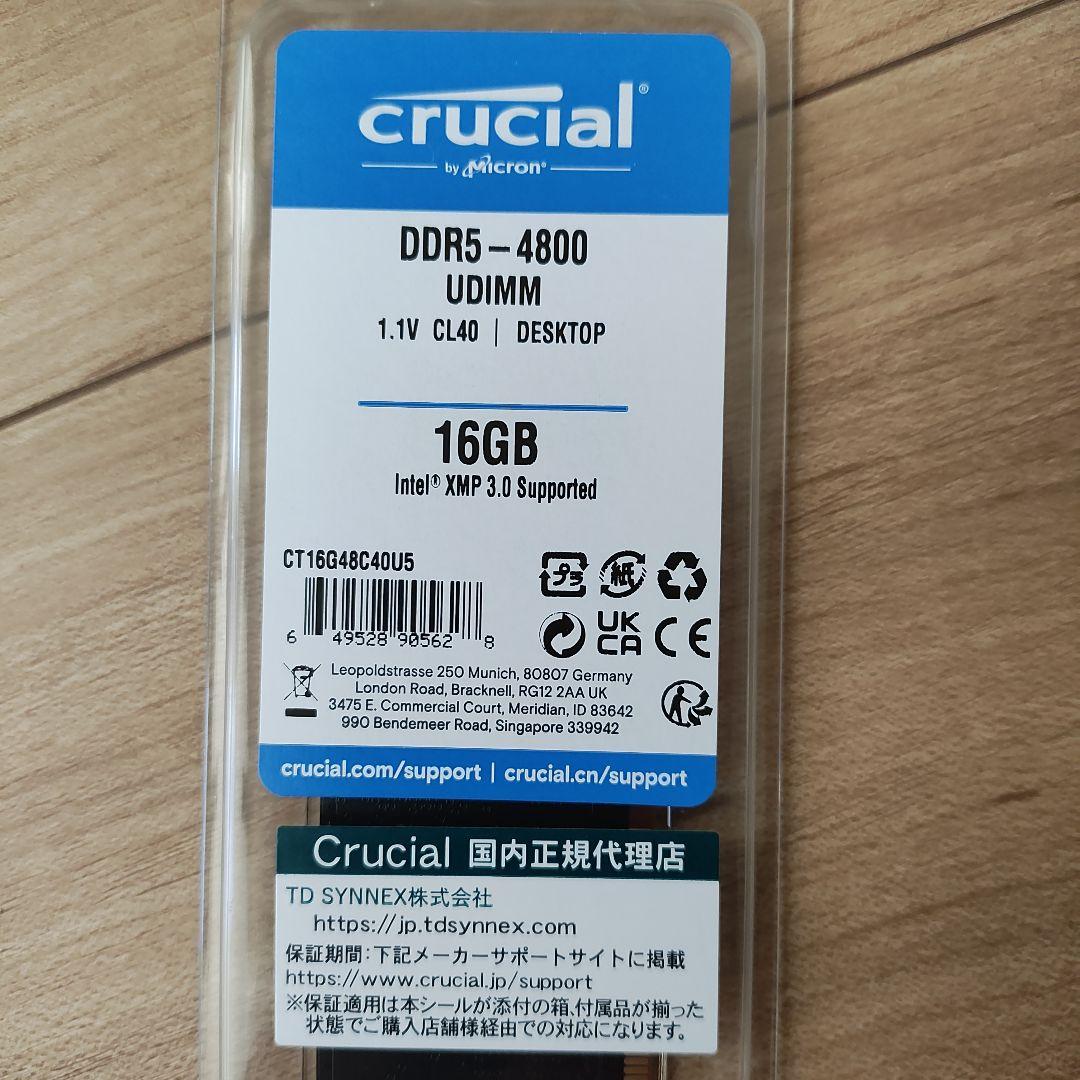新品：Crucial 16GB DDR5-4800 UDIMM