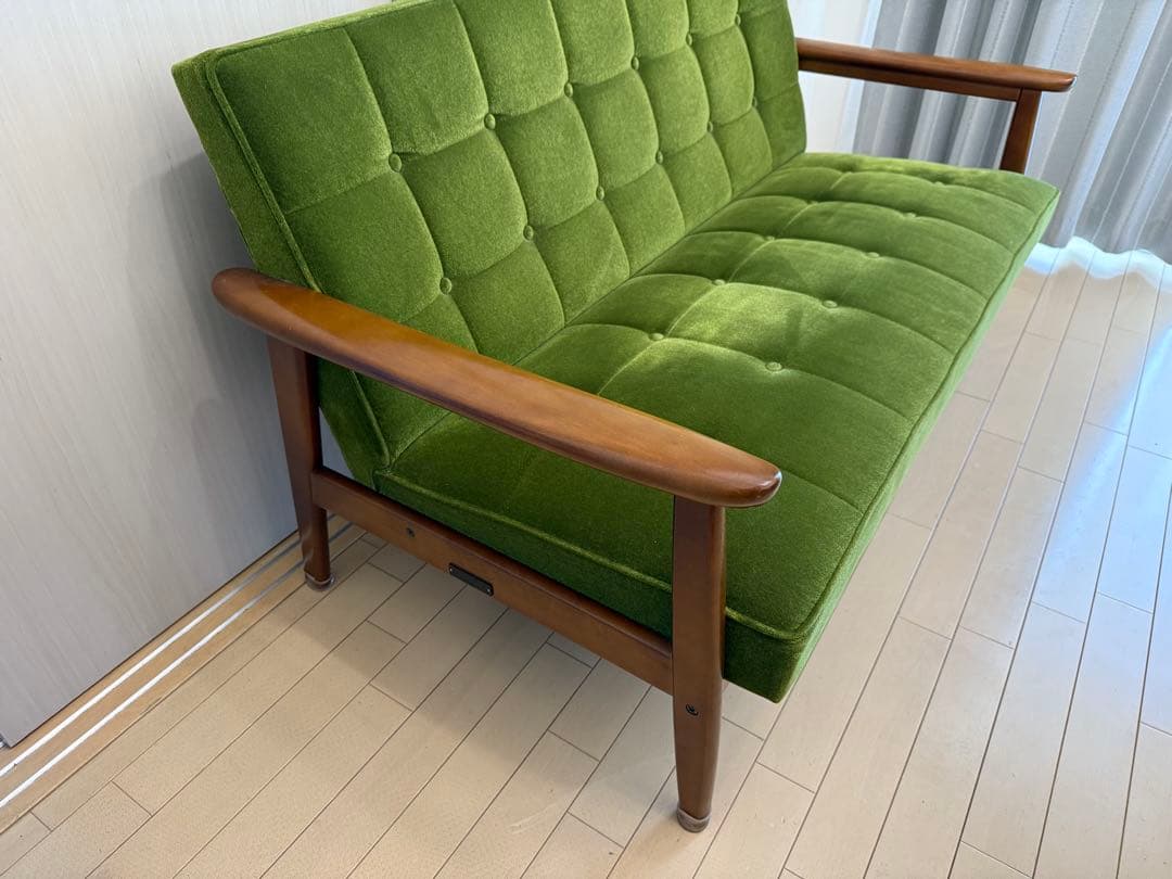 【カリモク60】Kチェア　2シーター　ソファ　モケットグリーン