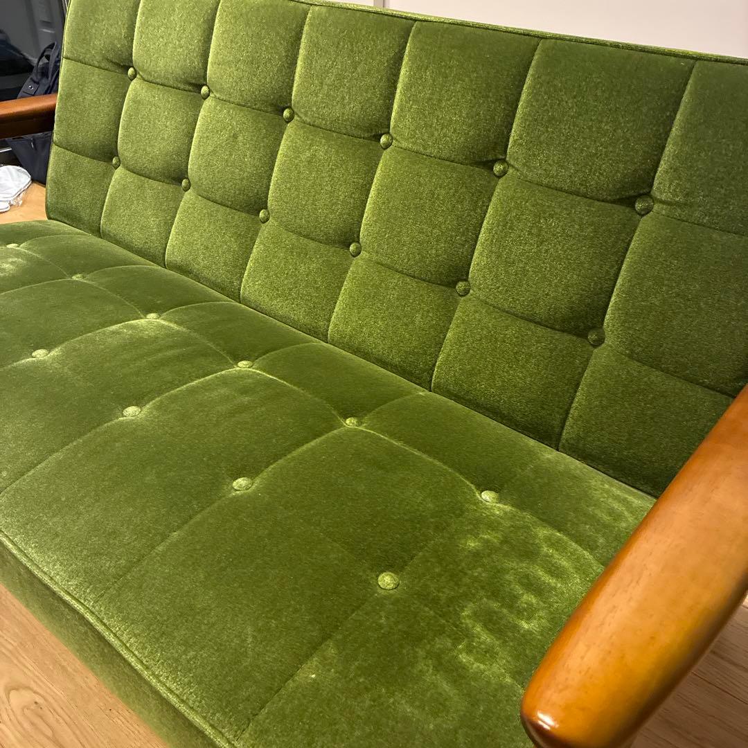 【カリモク60】Kチェア　2シーター　ソファ　モケットグリーン