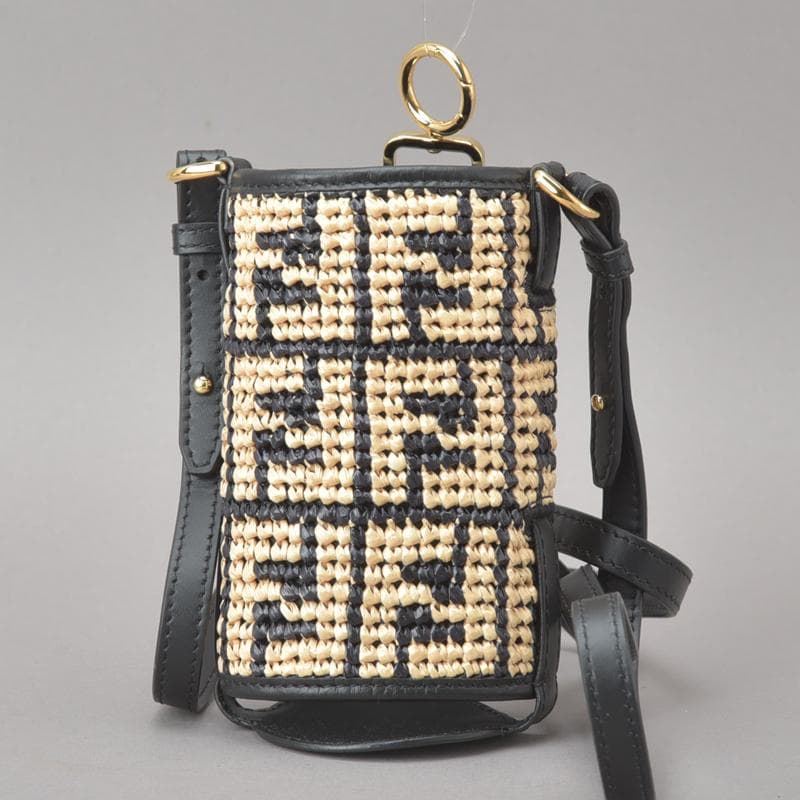 未使用◇FENDI フェンディ ズッカ ボトルホルダー ラフィア ストロー 黒