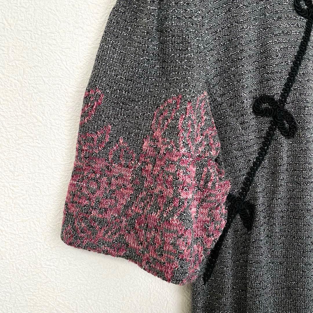 斉藤都世子 サイトウトヨコ ラメニット チャイナワンピース シルバー 華やか