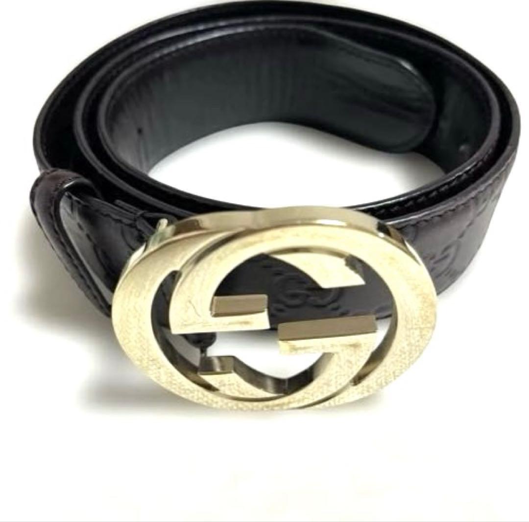 Gucci ブラウンレザーベルト ロゴバックル