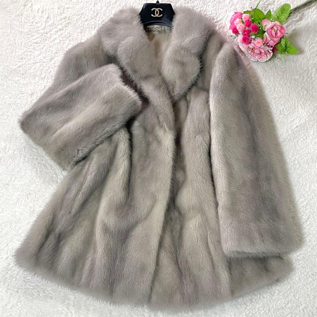 【美品】サファイアミンク 本毛皮 コート なめし柔らか サイズL相当