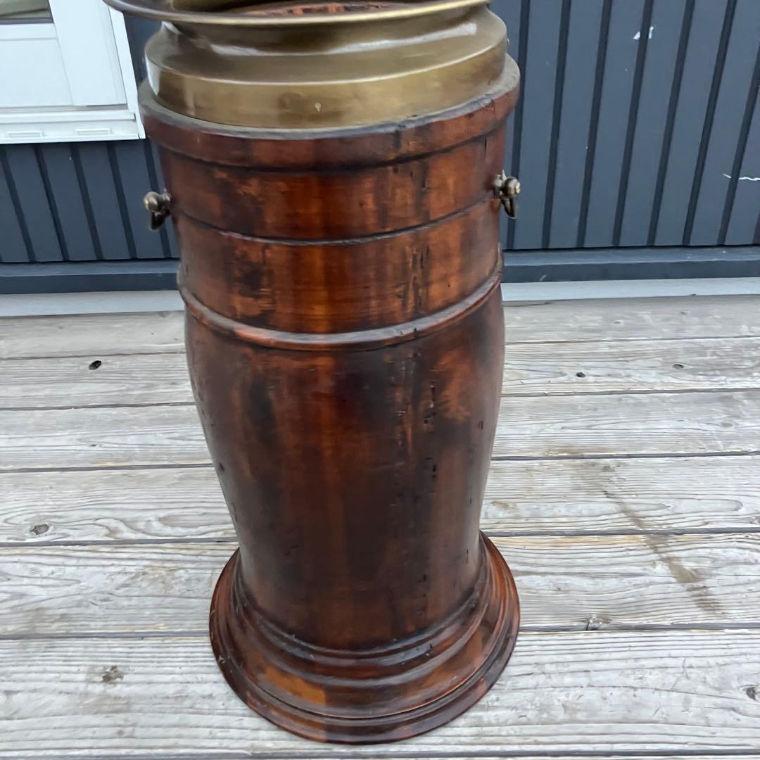 オランダアンティーク 北欧レトロ 木製円筒形傘立て 無垢材 ビンテージ