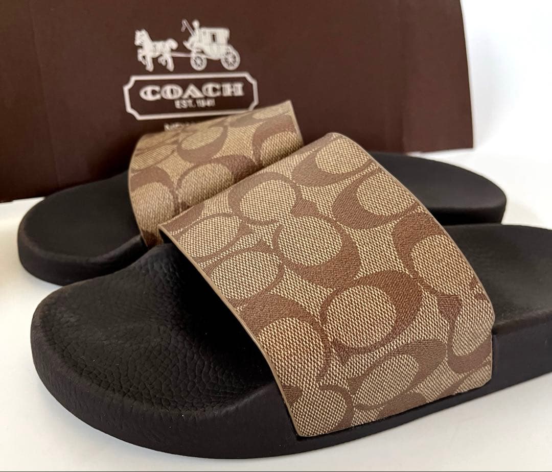 コーチ☆新品☆メンズ シグネチャー スライド サンダル/ カーキ 26cm
