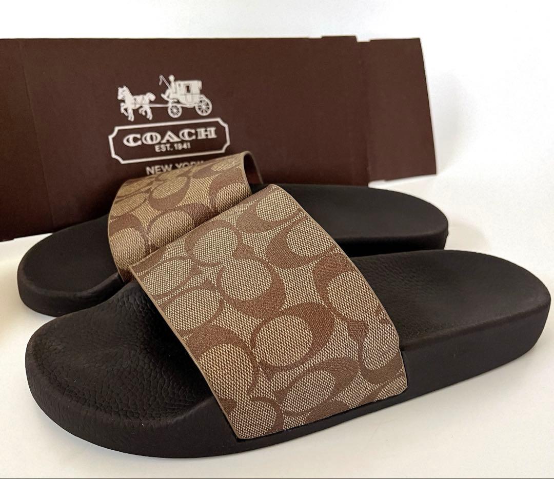 コーチ☆新品☆メンズ シグネチャー スライド サンダル/ カーキ 26cm