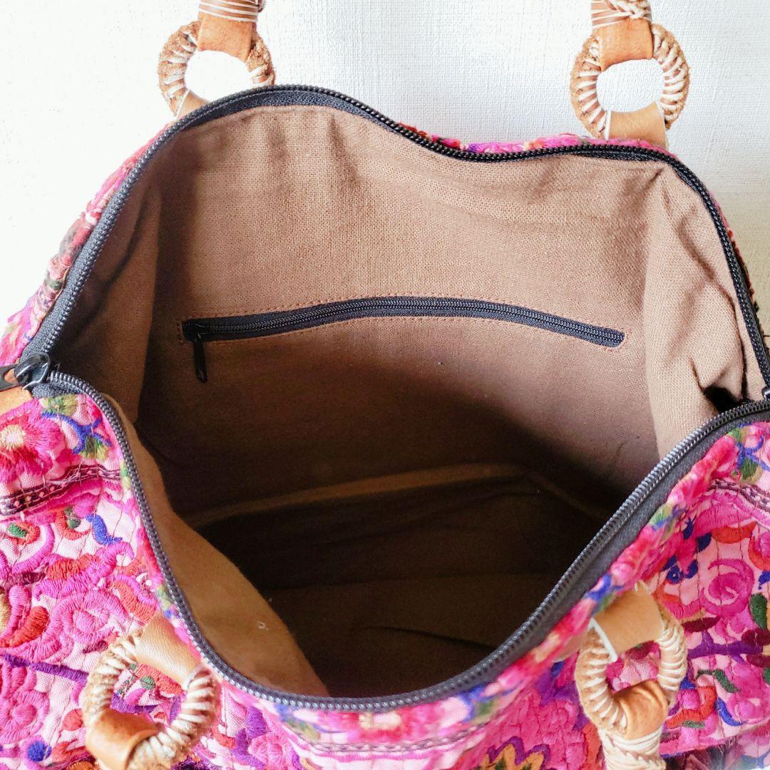 ★ 一点物 未使用 ★ アジア 少数民族 刺繍 古布 ショルダーバッグ ピンク