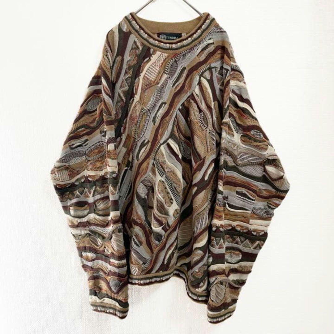 希少カラー 90s TUNDRA XL 立体3Ｄニット COOGI風 古着