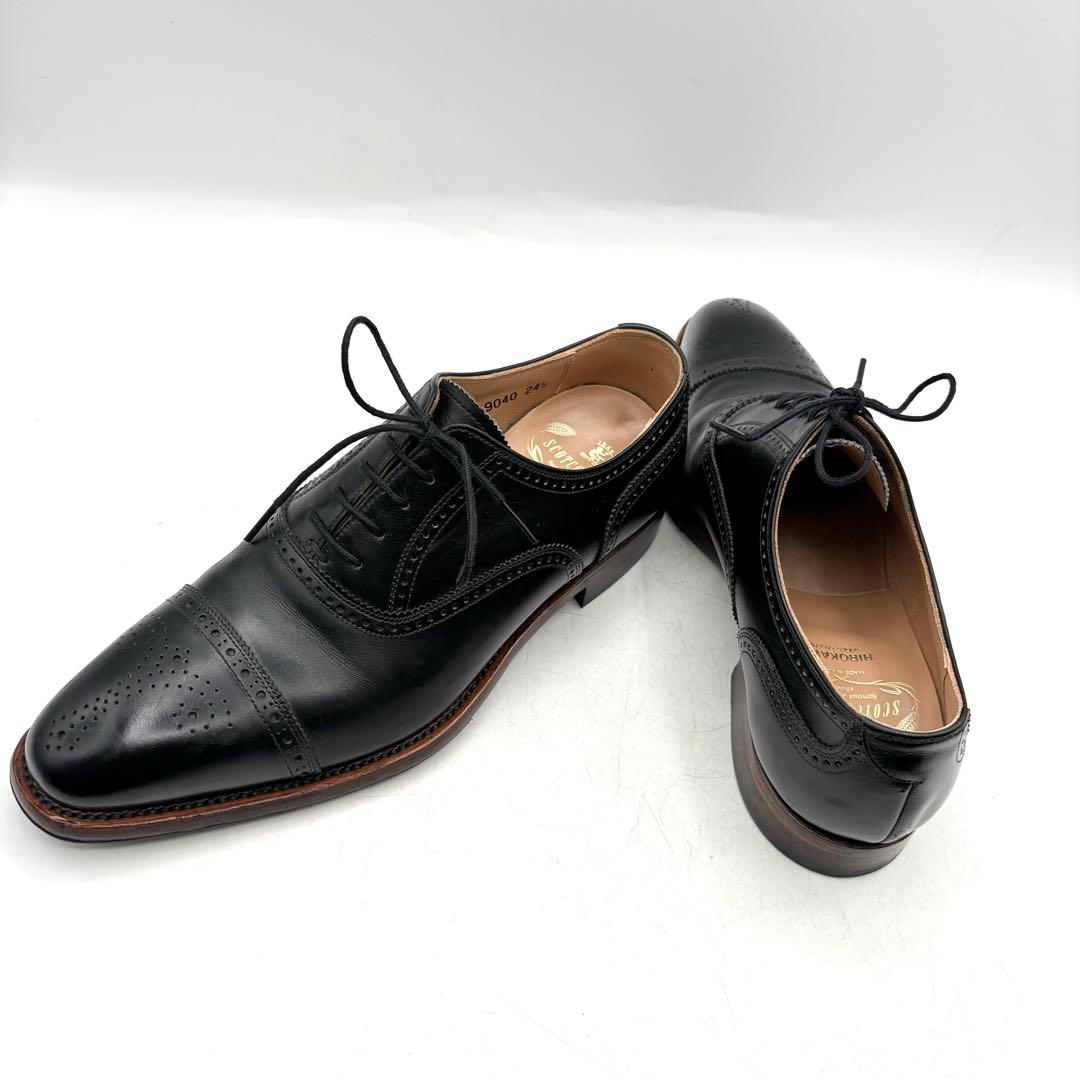 極美品✨ スコッチグレイン ストレートチップ メダリオン 【24.5】 黒 本革