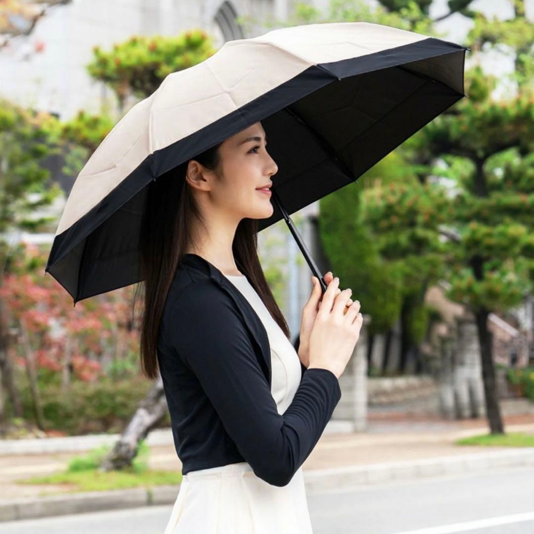 芦屋ロサブラン 日傘 50cm 3段折りたたみ アイボリー×ブラック