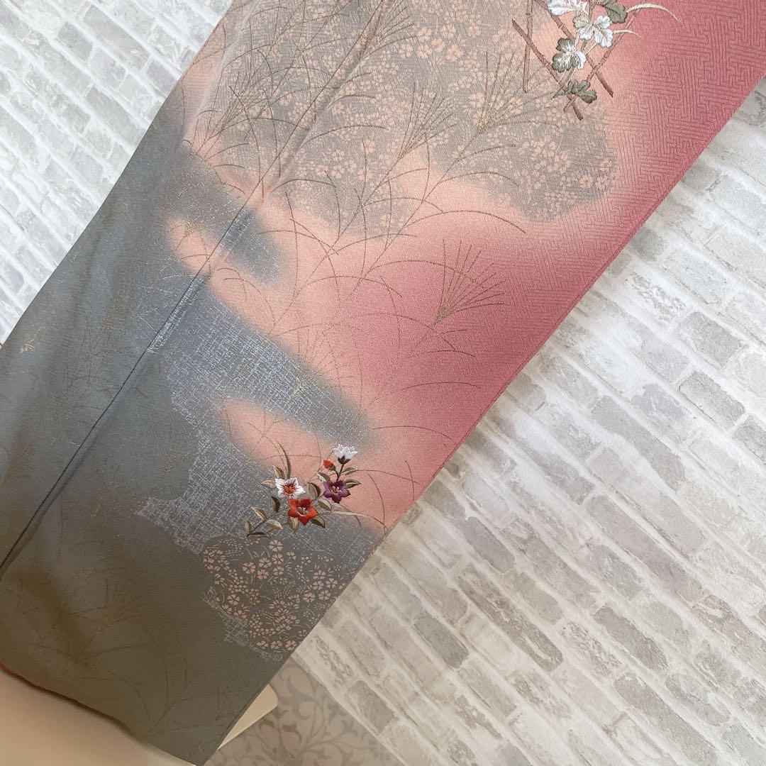 訪問着　フルセット　ツツジ　撫子　梅　萩　小花　手刺繍　可愛らしいお花　L1