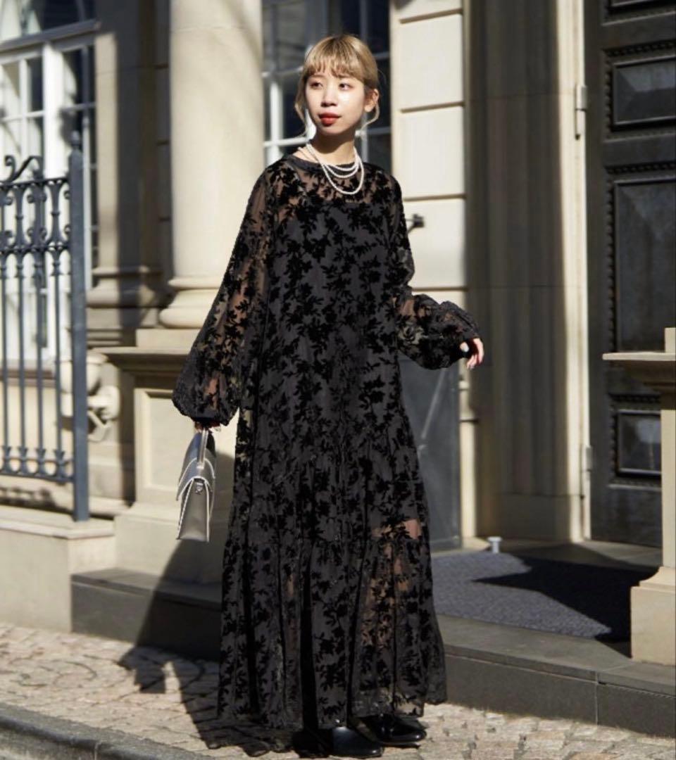 CIAOPANIC ベロアフラワーティアードワンピース