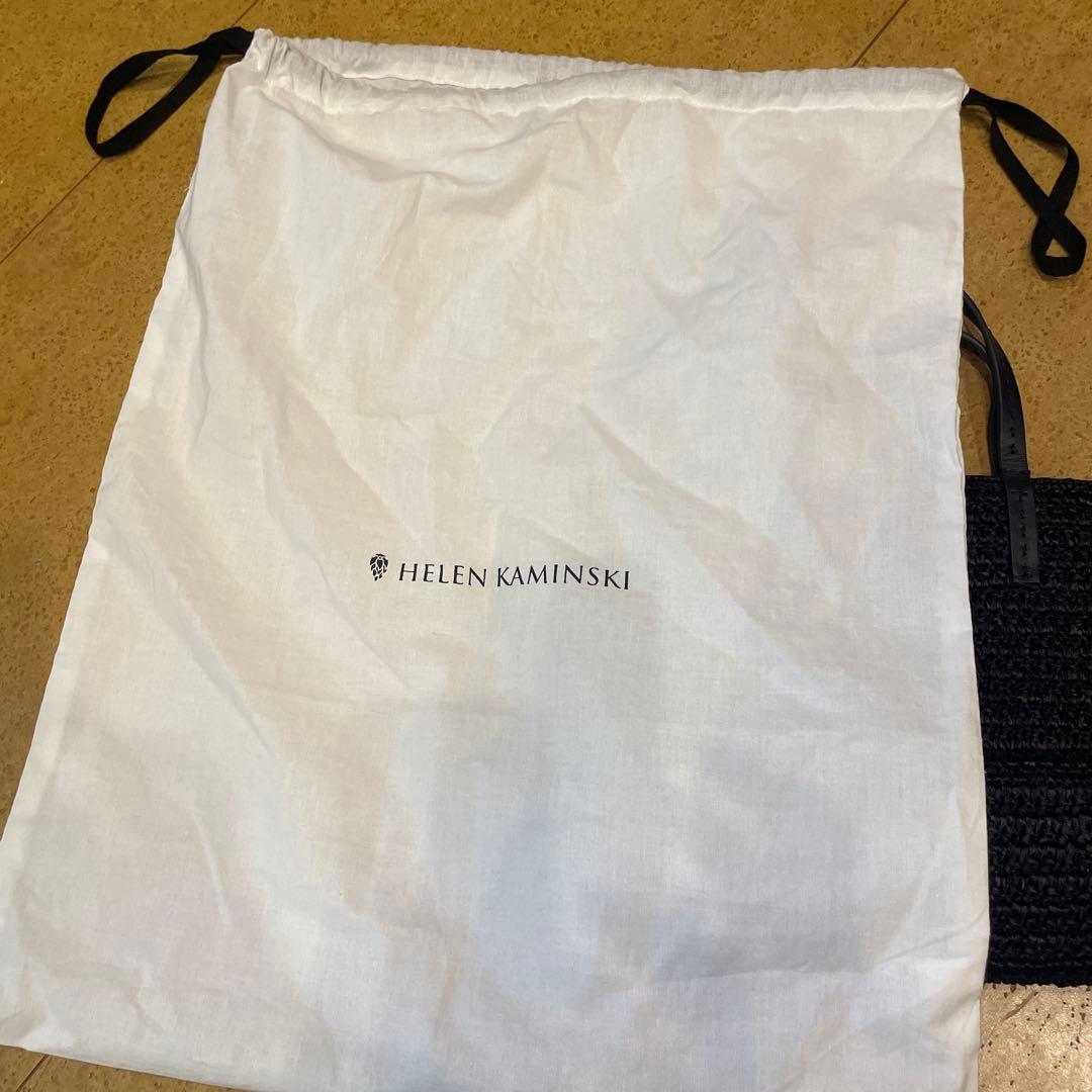 ヘレンカミンスキー 黒のレザー持ち手ラフィアトートバッグ