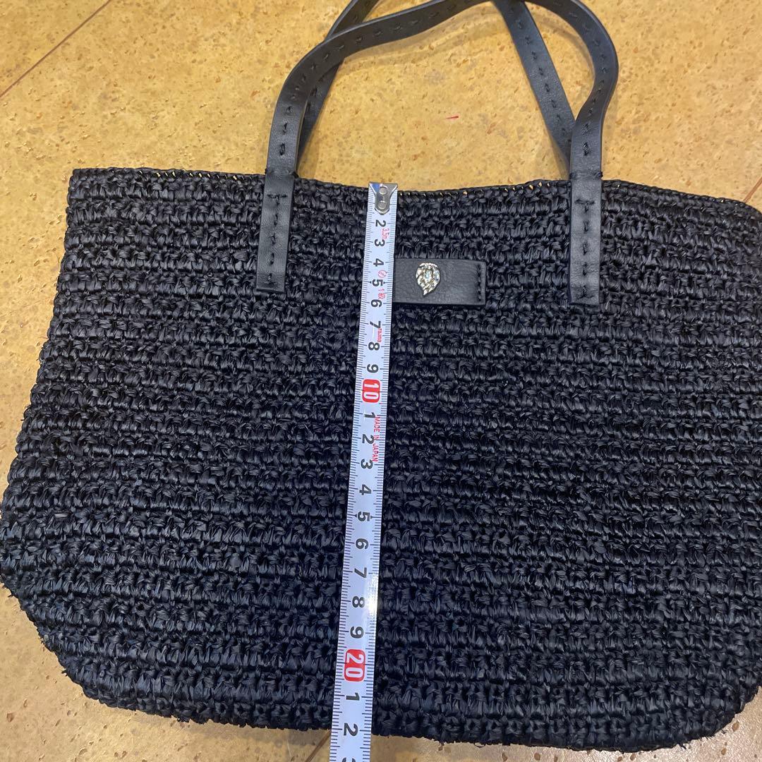 ヘレンカミンスキー 黒のレザー持ち手ラフィアトートバッグ