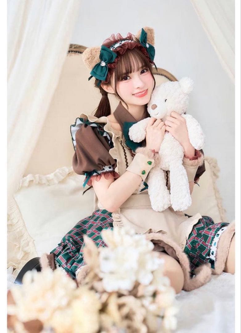 ま*ろ様 【美品】Malymoon ロココチェックアニマルメイド グリーン バレ