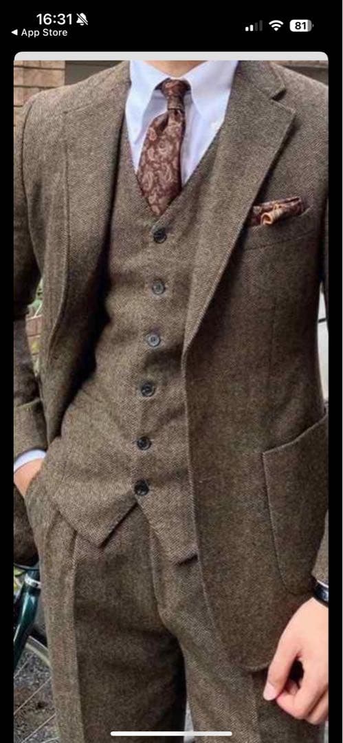 メンズヘリンボーン スーツ スリーピース