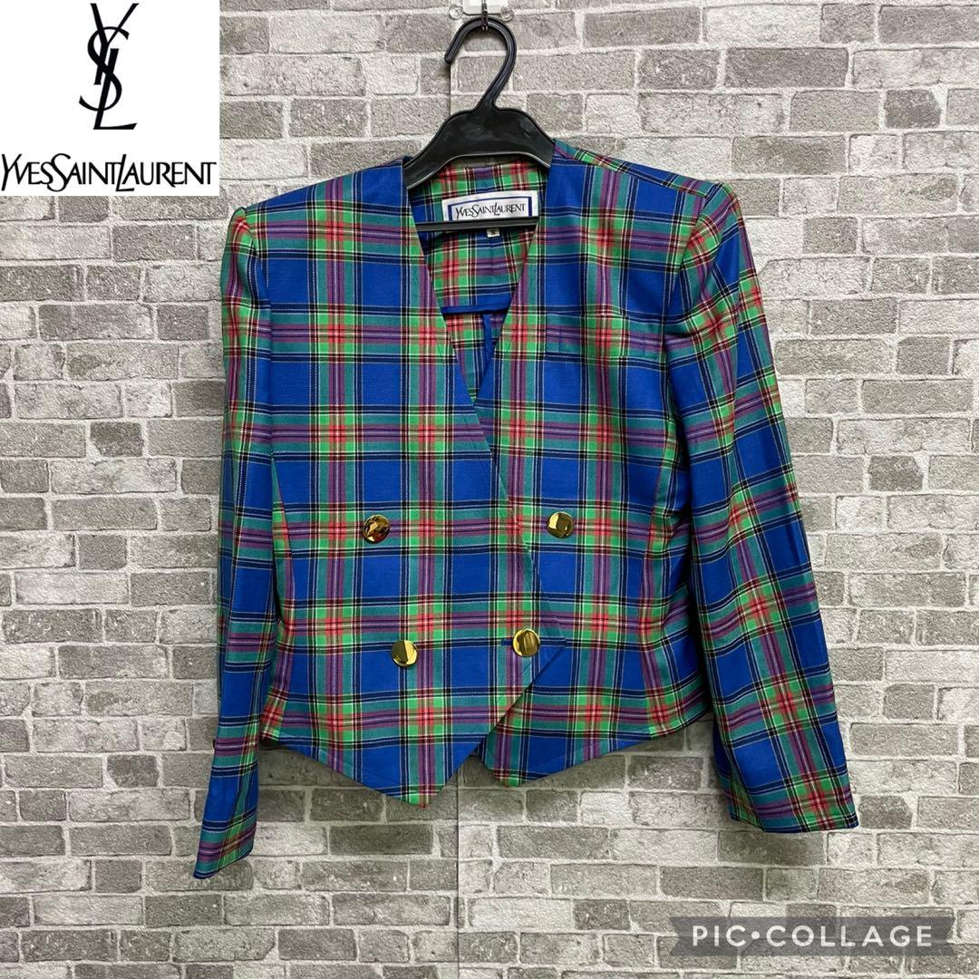 極美品　Yves Saint Laurent チェック柄テーラードジャケット