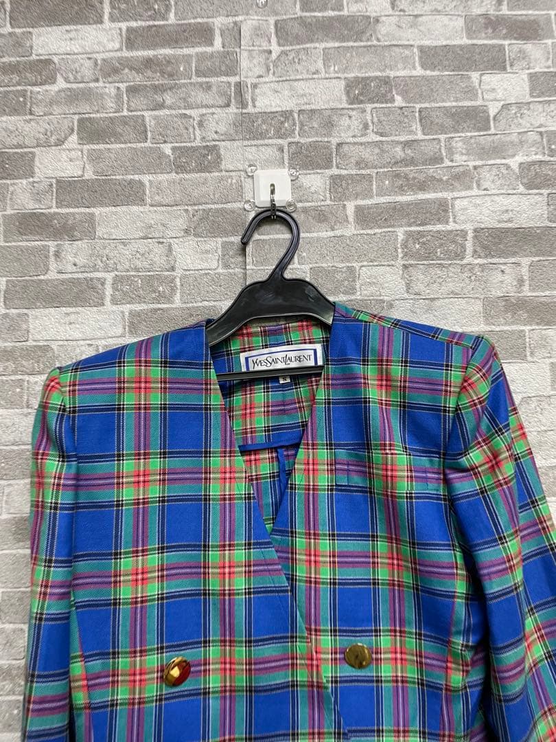 極美品　Yves Saint Laurent チェック柄テーラードジャケット