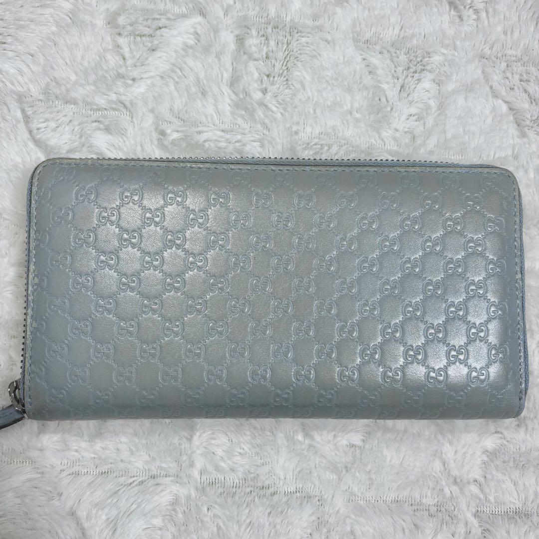 【極美品✨】グッチ 長財布 オーガナイザー マイクロシマ ブルー　レザー