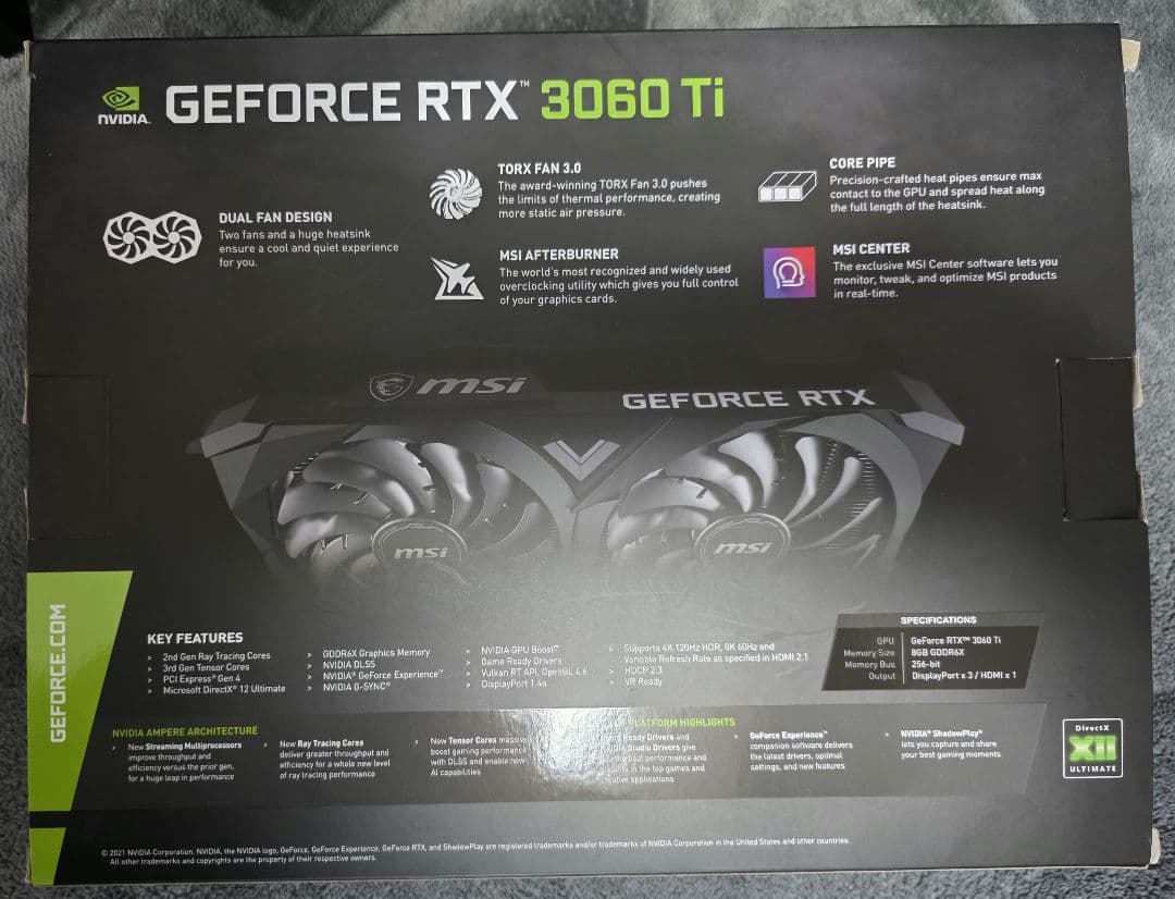 グラフィックボード・グラボ・ビデオカード MSI GeForce RTX 3060 Ti 8GB GDDR6X