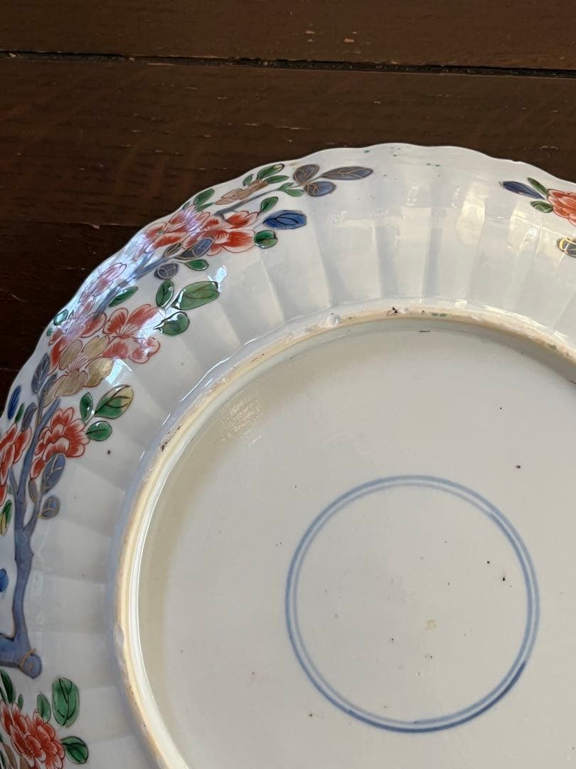 希少清朝初期　康熙年間　五彩　桜花輪花八寸皿　花籠　中国古玩古伊万里中国古美術