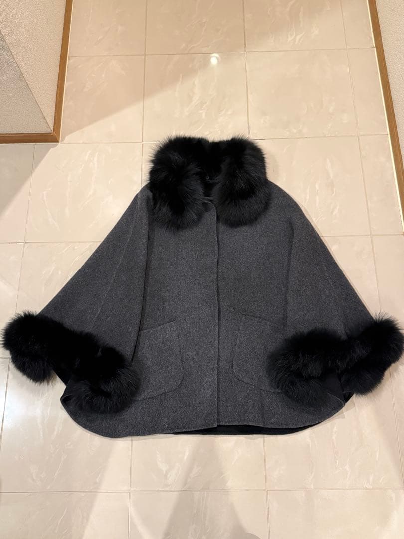 ファーウールカシミヤポンチョ　ウールポンチョコート