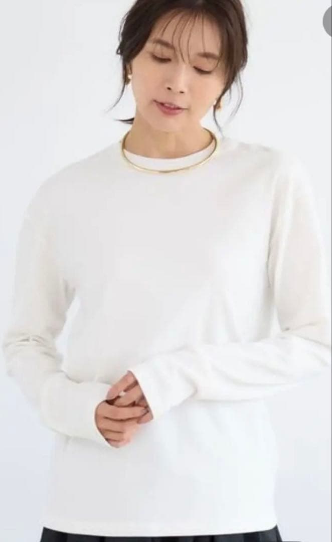 ホワイト 長袖 カットソー裏起毛マシュマロT／マシンウォッシャブル　バンヤード