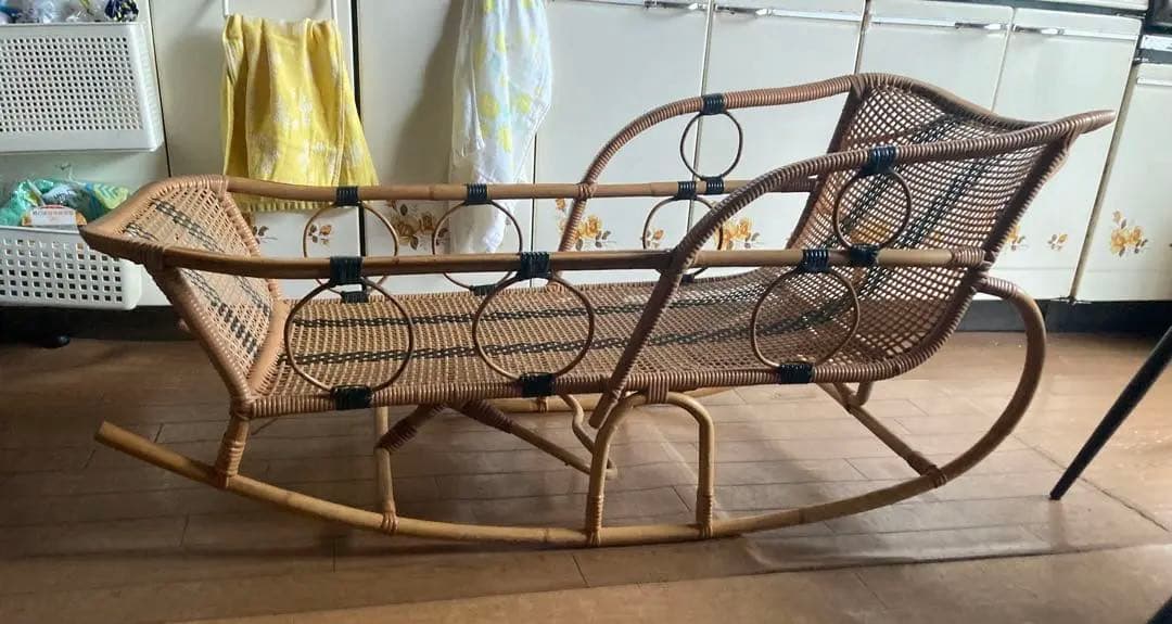 美品　激レア　ビンテージ　ラタンのゆりかご　ベビーベッド　アンティーク　ラタン
