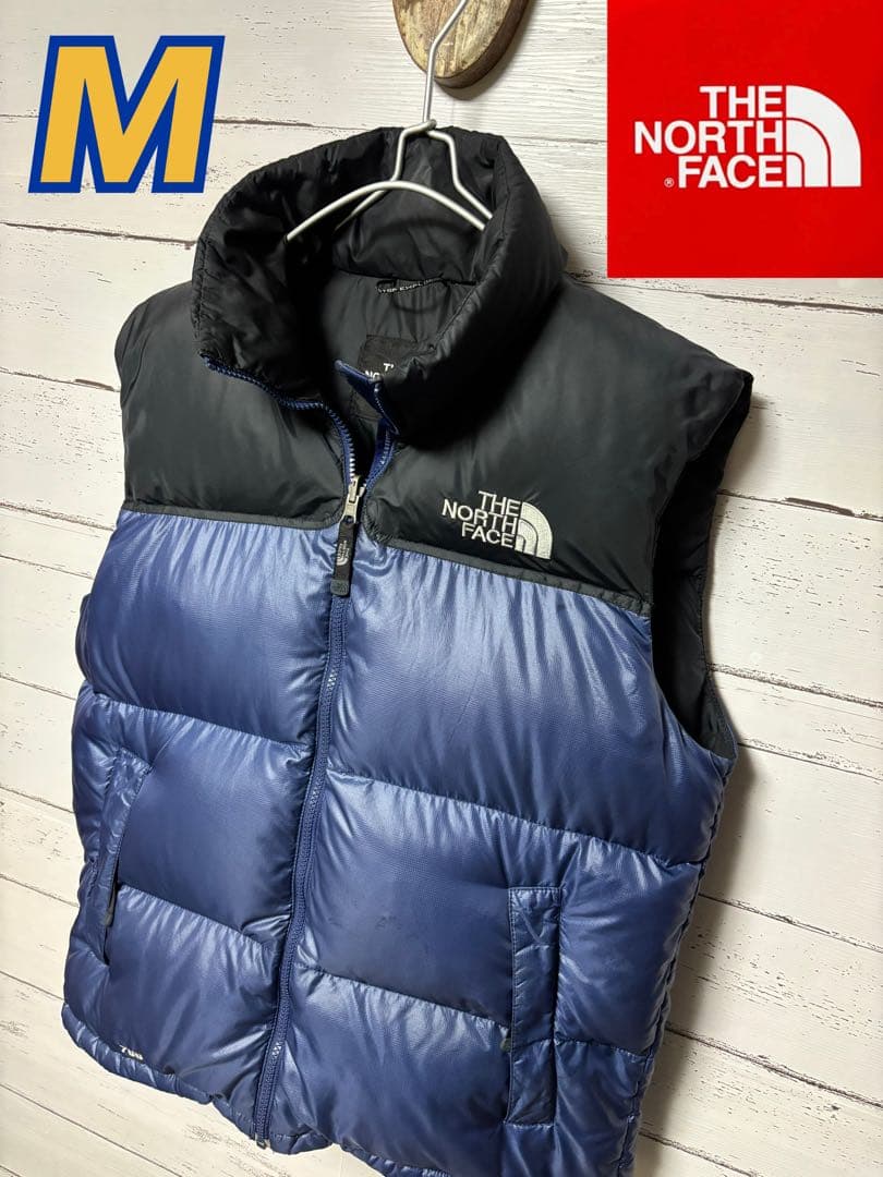 ノースフェイス ヌプシ ダウンベスト Ｍ 紺黒 700 ツートンカラー 切り替え