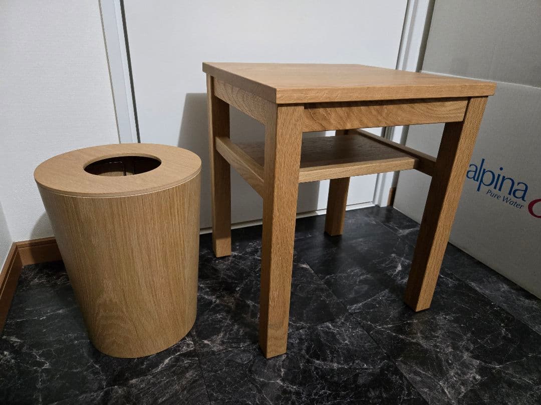 無印良品サイドテーブルベンチ 木目調 円筒形 ゴミ箱 セット