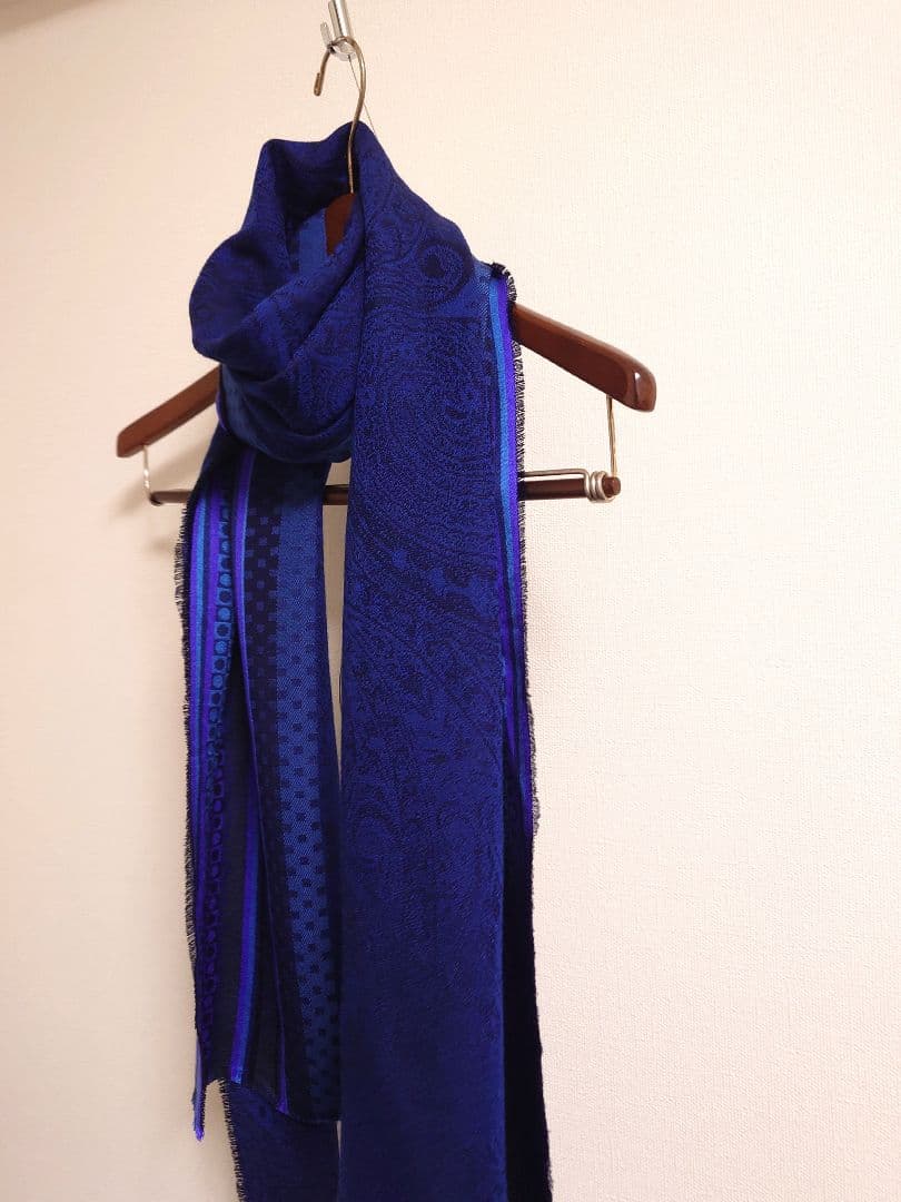 エトロ　ETRO　ストール　マフラー　ペイズリー　ネイビーブルー