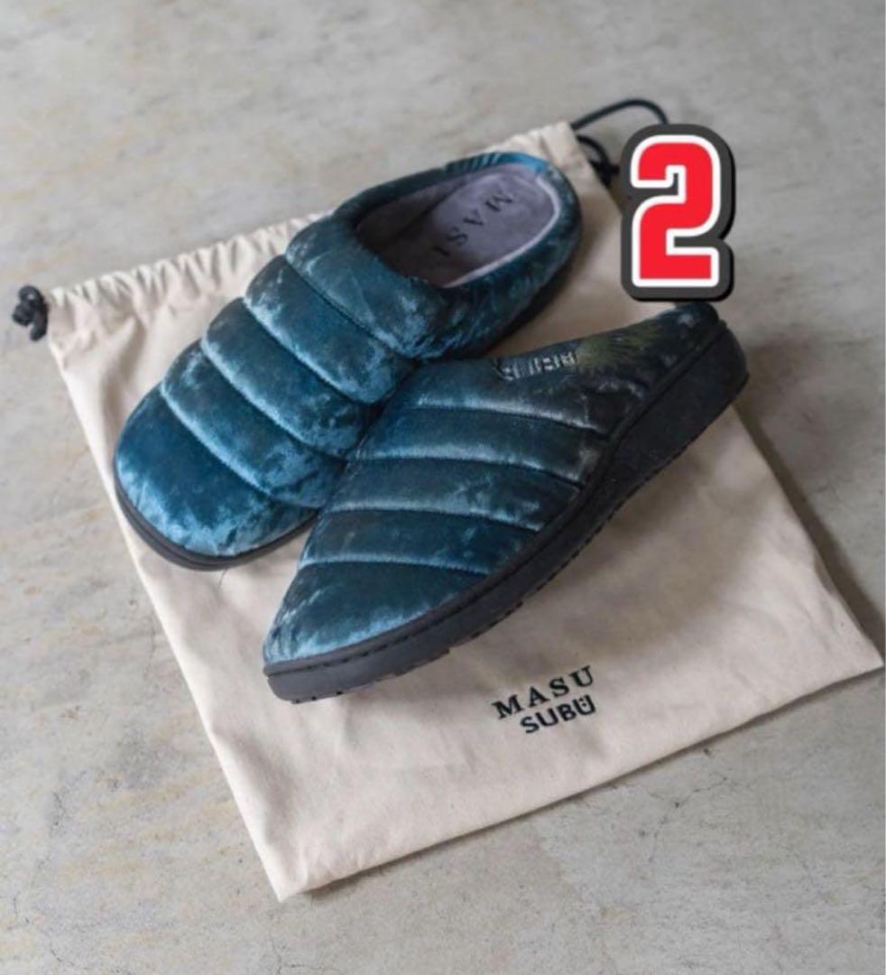 即日配送！MASU SUBU ベルベットスリッパ 青緑