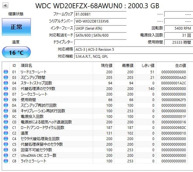 【健康状態注正常】3.5インチHDD WD RED 2TB 2個まとめての