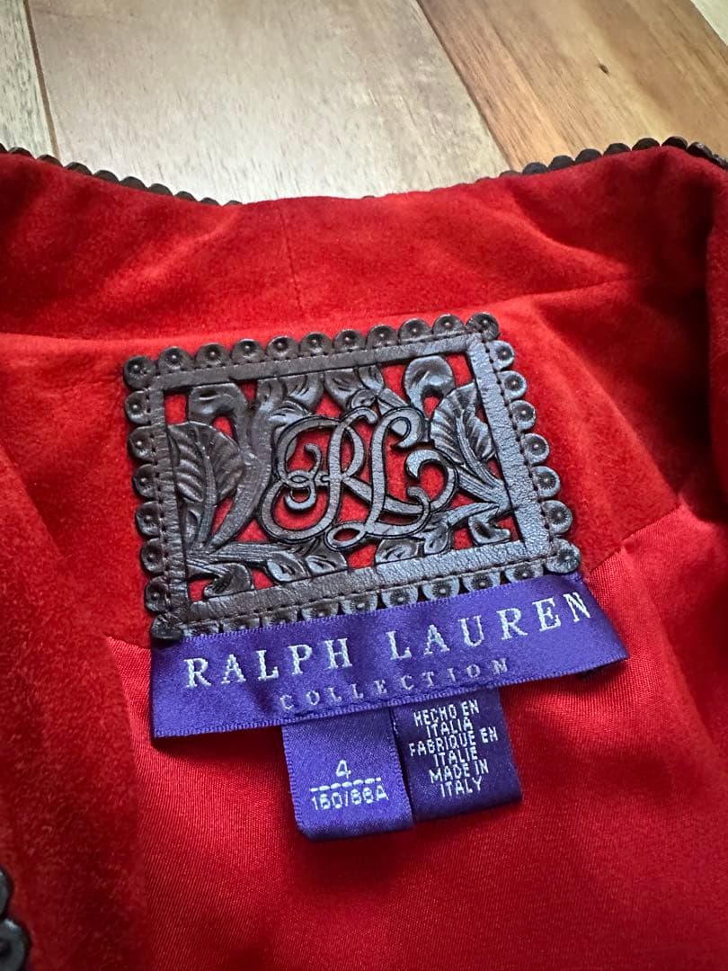 赤 スエード 刺繍 テーラードジャケット