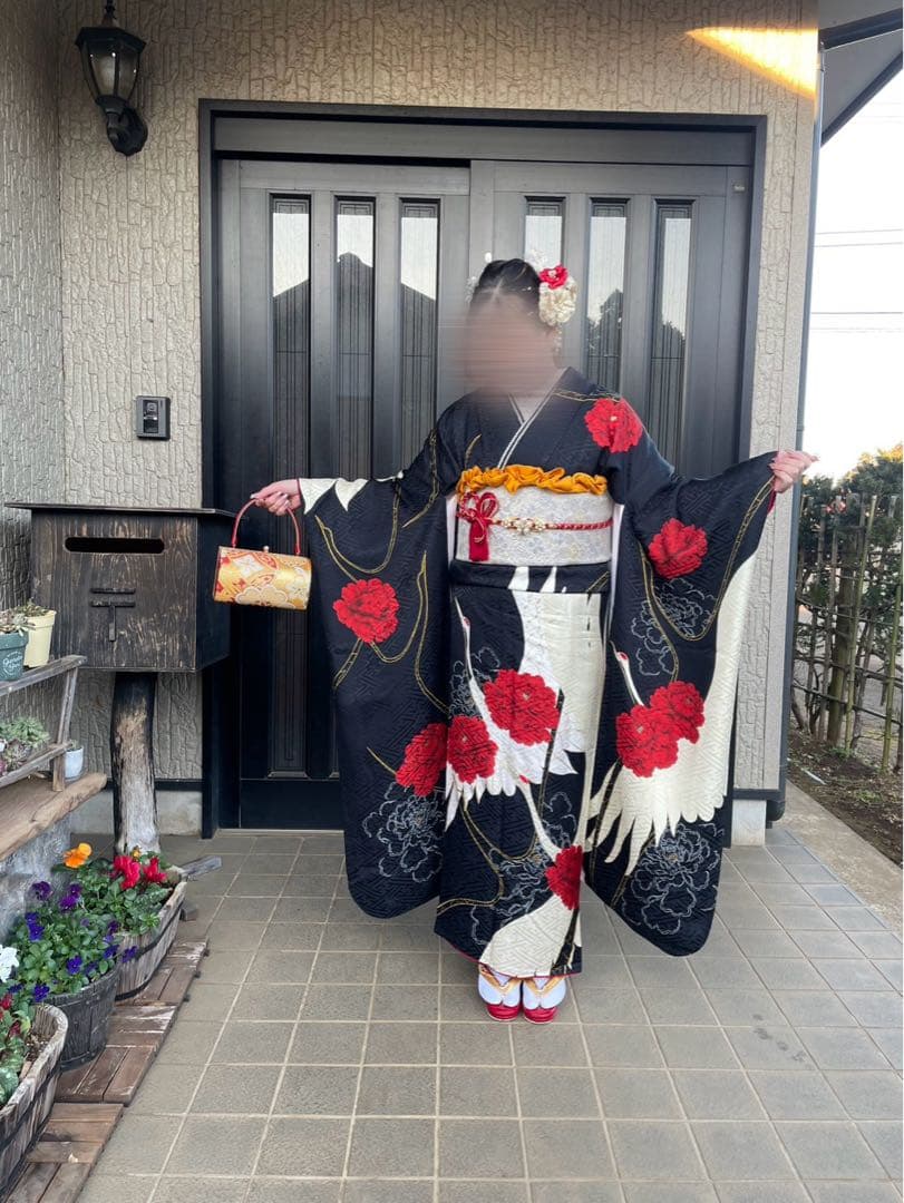 大幅値下げ‼️即発送・美品　正絹 振袖 フルセット 黒 鶴 成人式・前撮り・卒業式