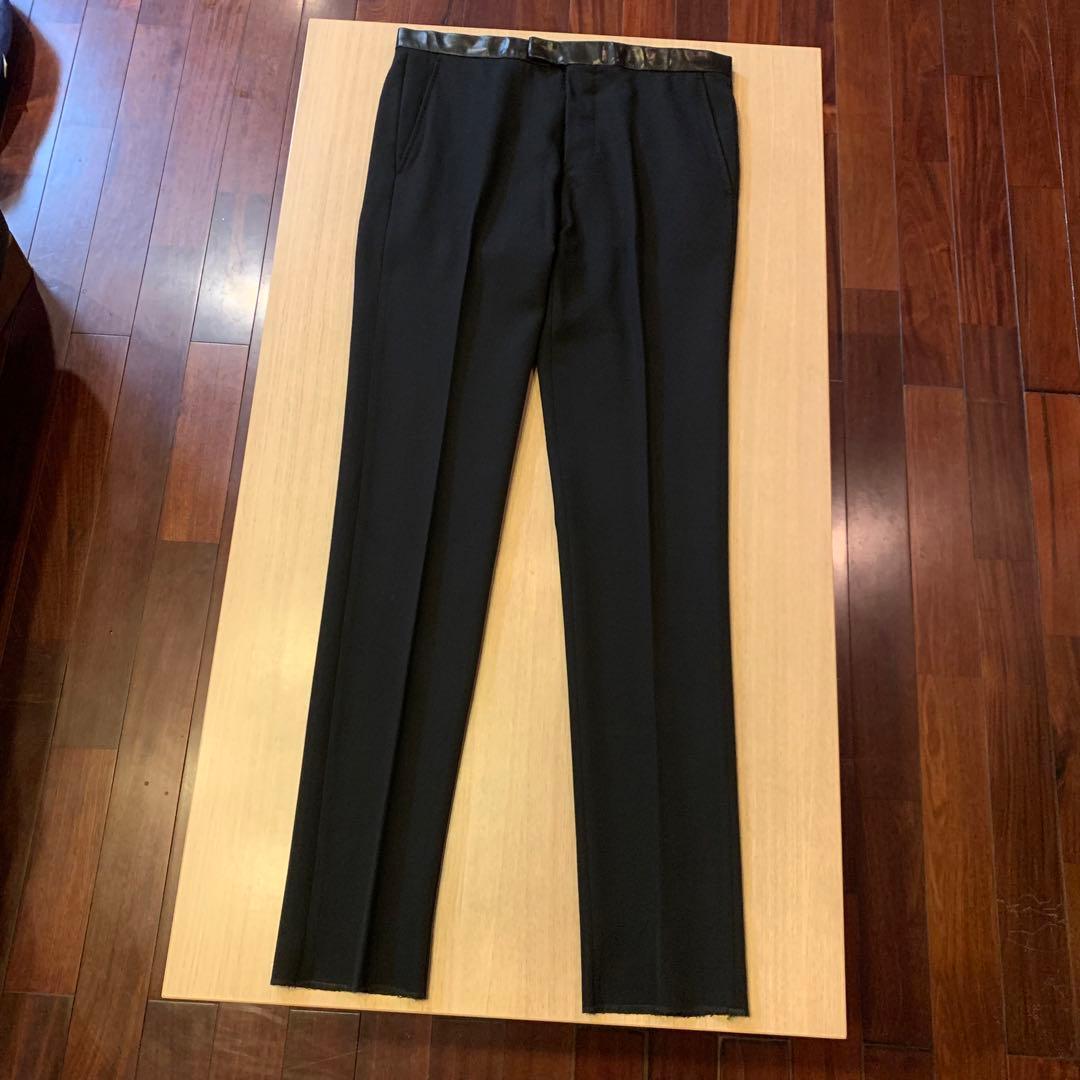 GUCCI【USED】ウエストレザー切替え スラックス 46 ブラック グッチ