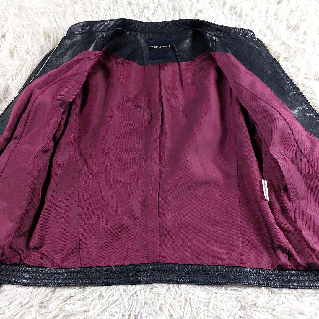 美品 トゥモローランド ラムレザー 羊革ノーカラー シングルライダースジャケット