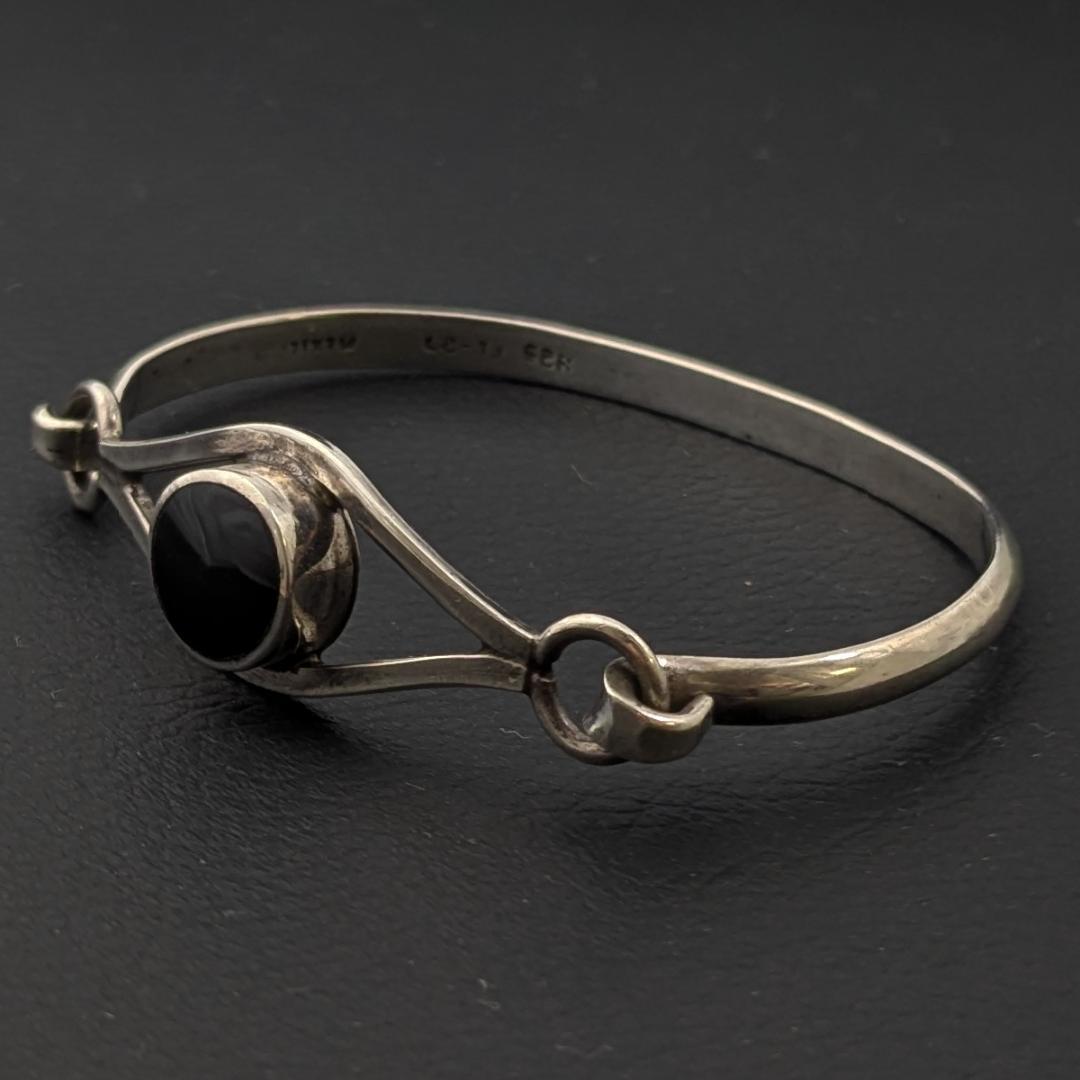 ヴィンテージ メキシカンシルバー925 オニキス バングル 17g