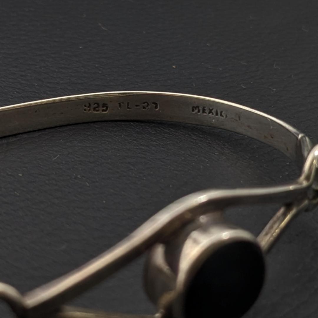 ヴィンテージ メキシカンシルバー925 オニキス バングル 17g