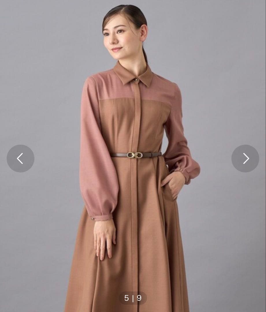 人気　24AW アナイ　シアーロングワンピース　シャツ　金ボタン　Aライン