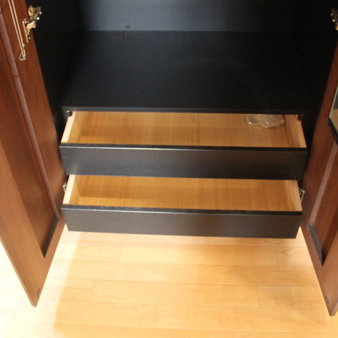 国産ダークブラウン スリム収納キャビネット