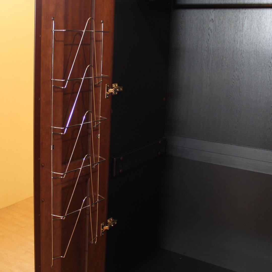 国産ダークブラウン スリム収納キャビネット