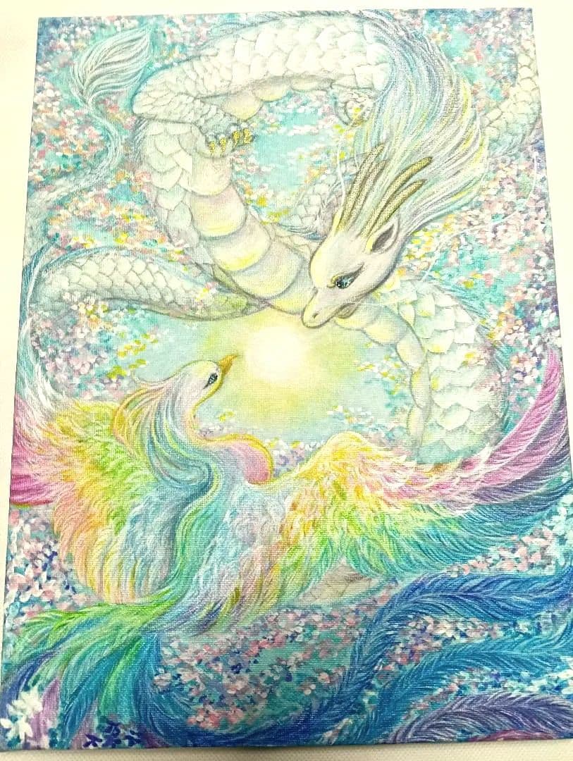 No.481 鳳凰と龍　大きめサイズ　Ｆ4 絵画　　開運絵画