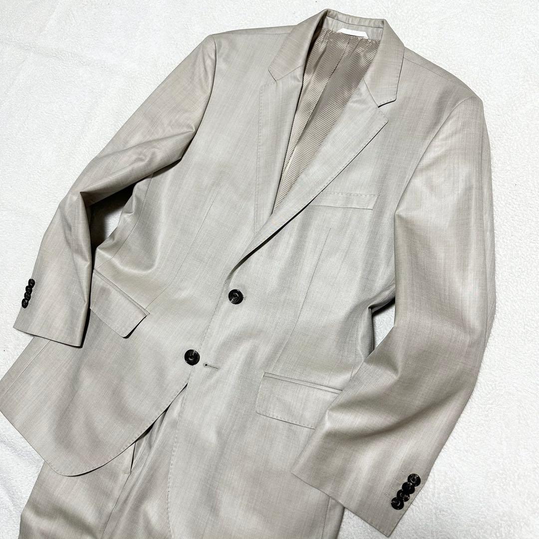 085 美品 HUGO BOSS ヒューゴボス 光沢 スーツ ベージュ系 L相当