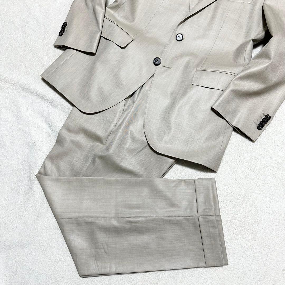 085 美品 HUGO BOSS ヒューゴボス 光沢 スーツ ベージュ系 L相当